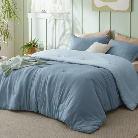Bedsure king comforter front view showing mineral blue elegance and cozy appearance