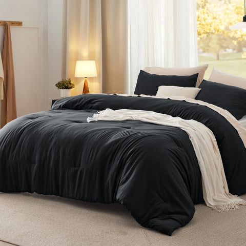 Bedsure king comforter front view showing soft black finish and cozy appeal