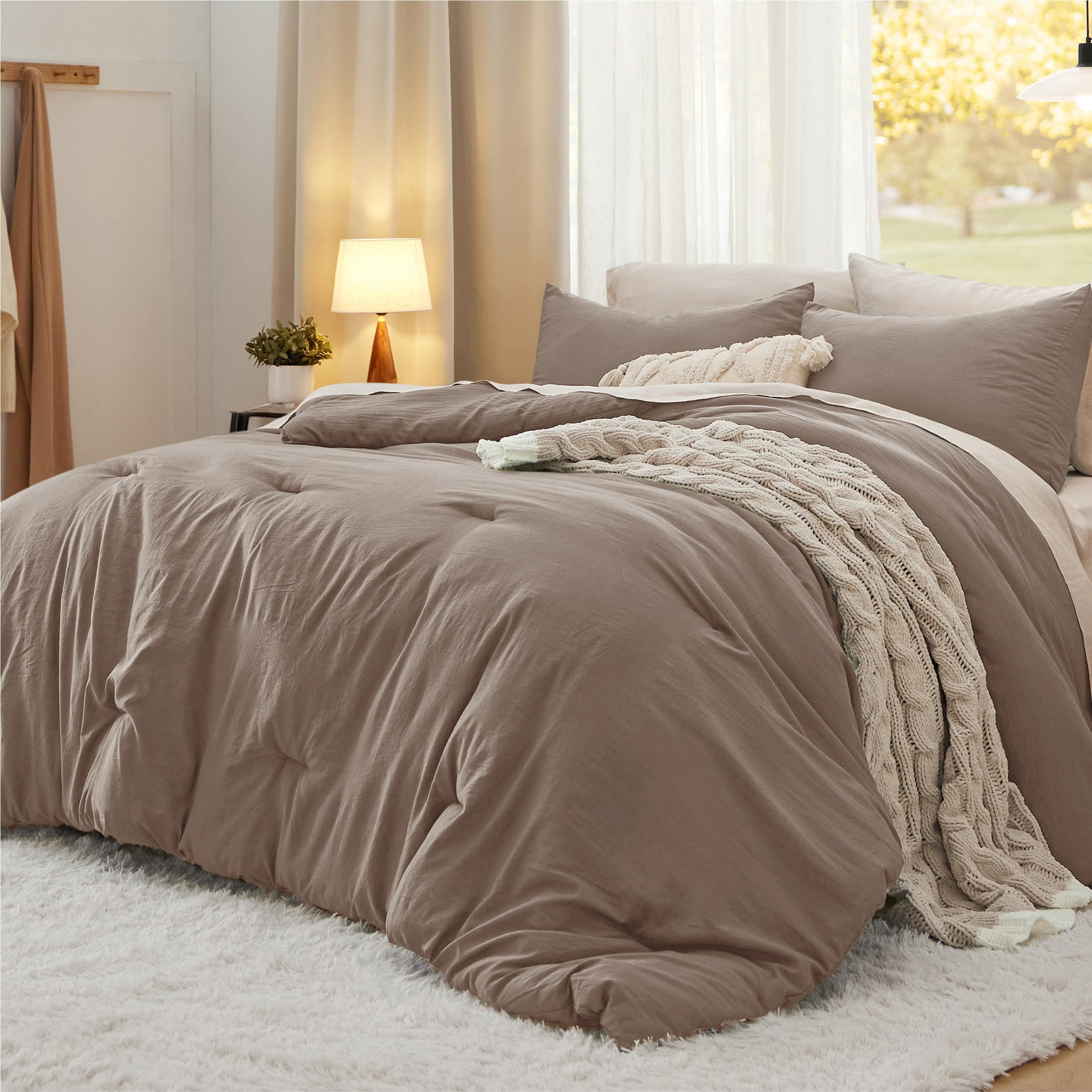 Bedsure king comforter front view showing brown color and full coverage benefit
