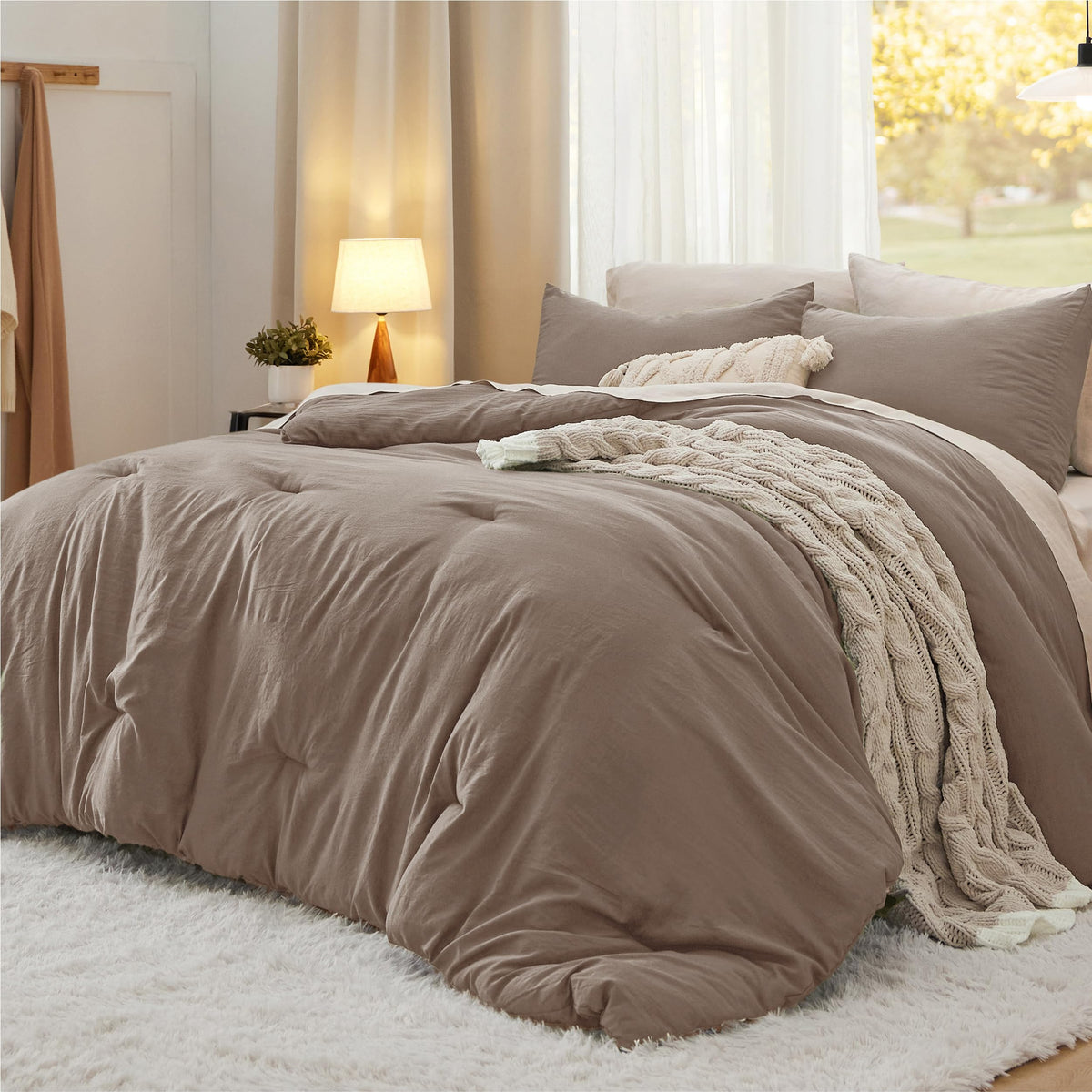 Bedsure king comforter front view showing brown color and full coverage benefit