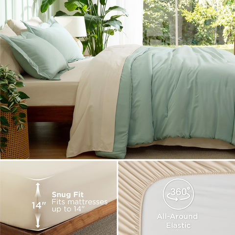 Bedsure macro shot of microfiber sheet fabric showing smooth texture and easy-care benefit