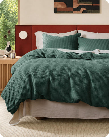 Bedsure king duvet cover front view showing textured waffle for cozy style