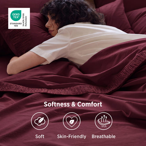 Bedsure fitted sheet close-up highlighting deep pockets and secure elastic