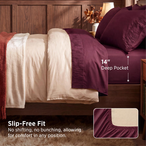 Bedsure flat sheet spread across bed demonstrating generous coverage