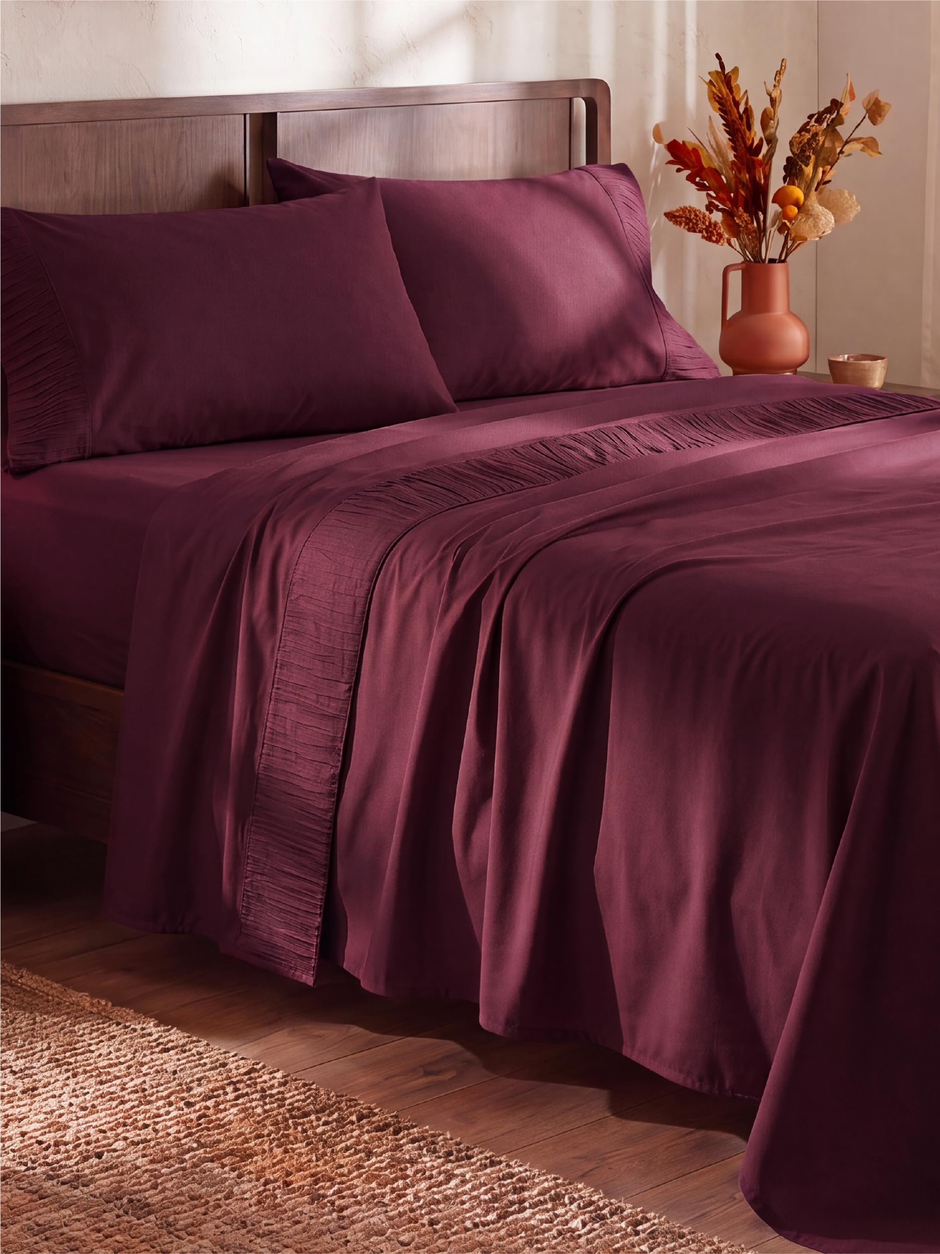 Bedsure king sheet set on styled bed showing sleek fit and comfort