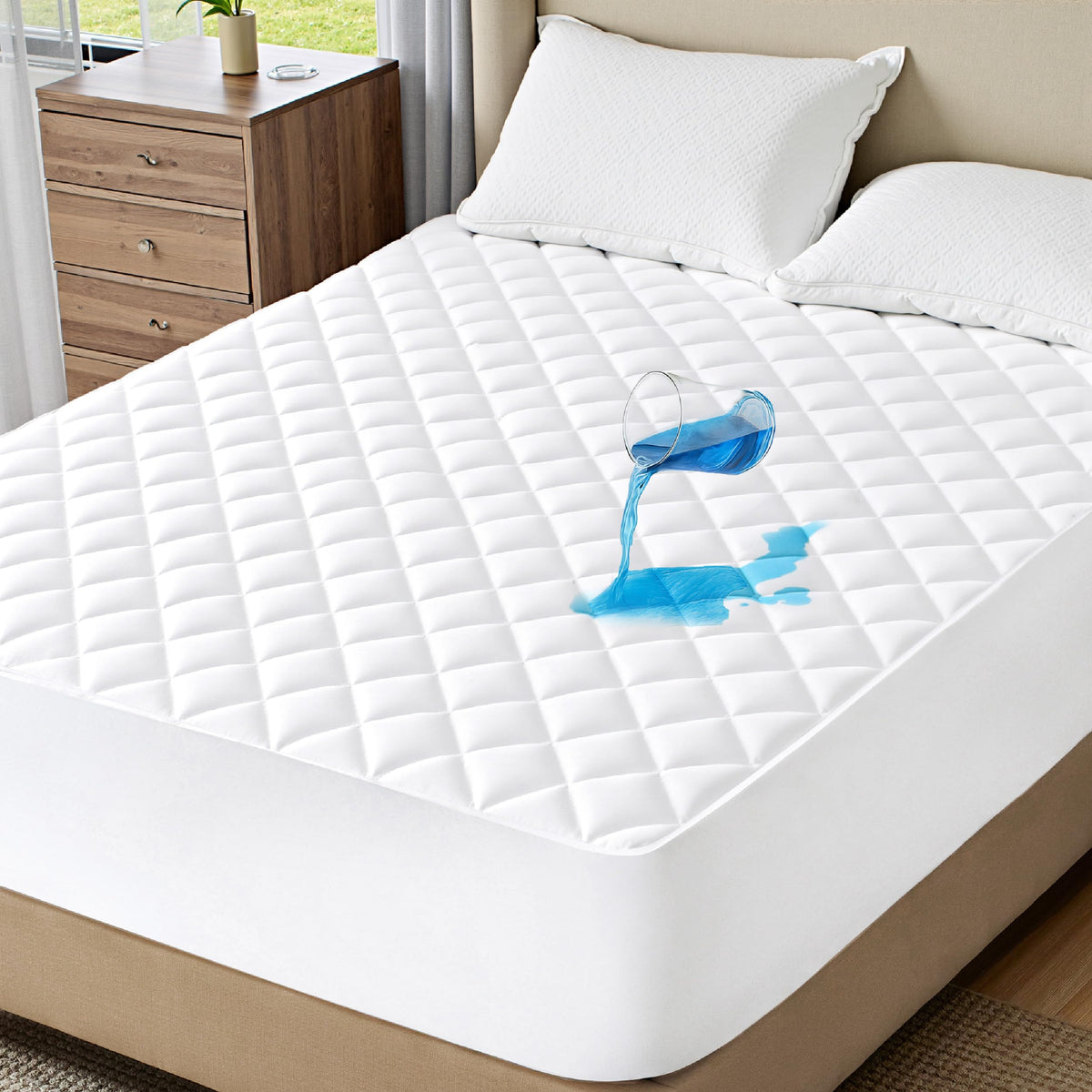 Bedsure king mattress protector front view showing full coverage and neat corners for easy bed protection