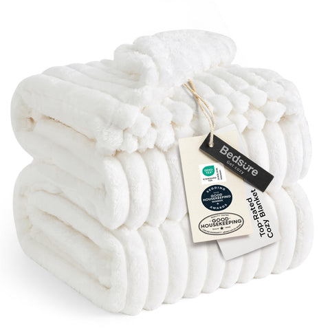 Bedsure king size off white blanket front view showing plush coverage