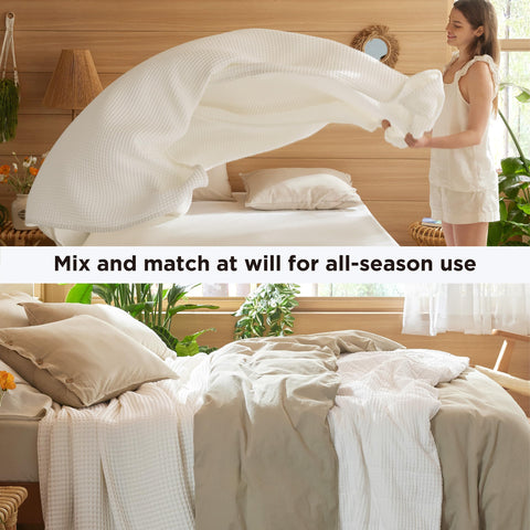 Bedsure blanket laid over a queen bed for layered styling and lightweight warmth