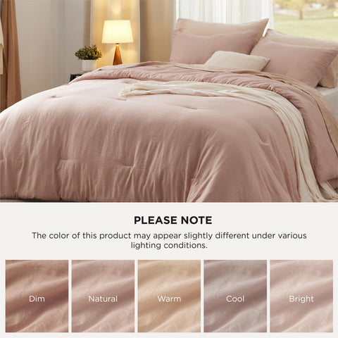 Bedsure styled bedroom shot with comforter set creating cozy, modern atmosphere benefit