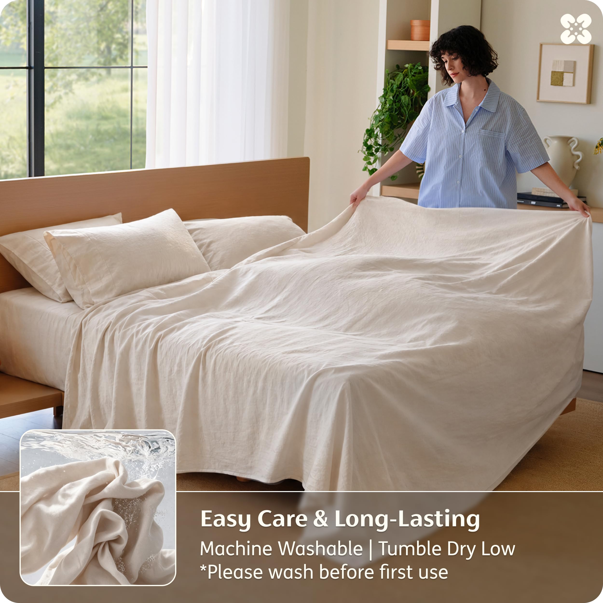 Bedsure styled bedroom scene illustrating breathable sheets enhancing decor