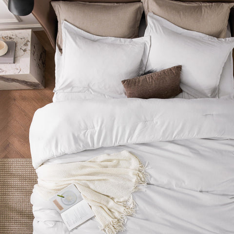 Bedsure styled bedroom with comforter showing neutral versatility in decor