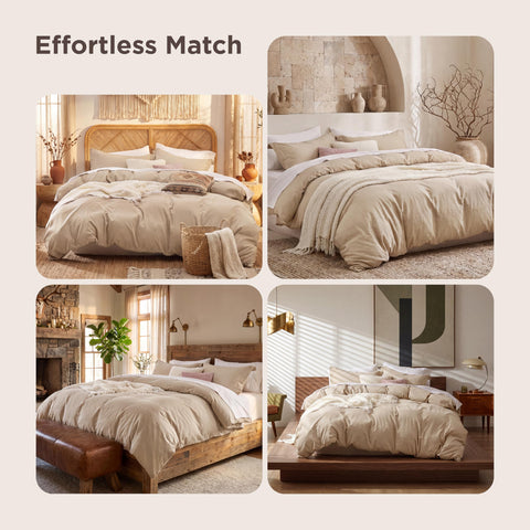 Bedsure lifestyle shot of made bed conveying relaxed comfort and warm tone