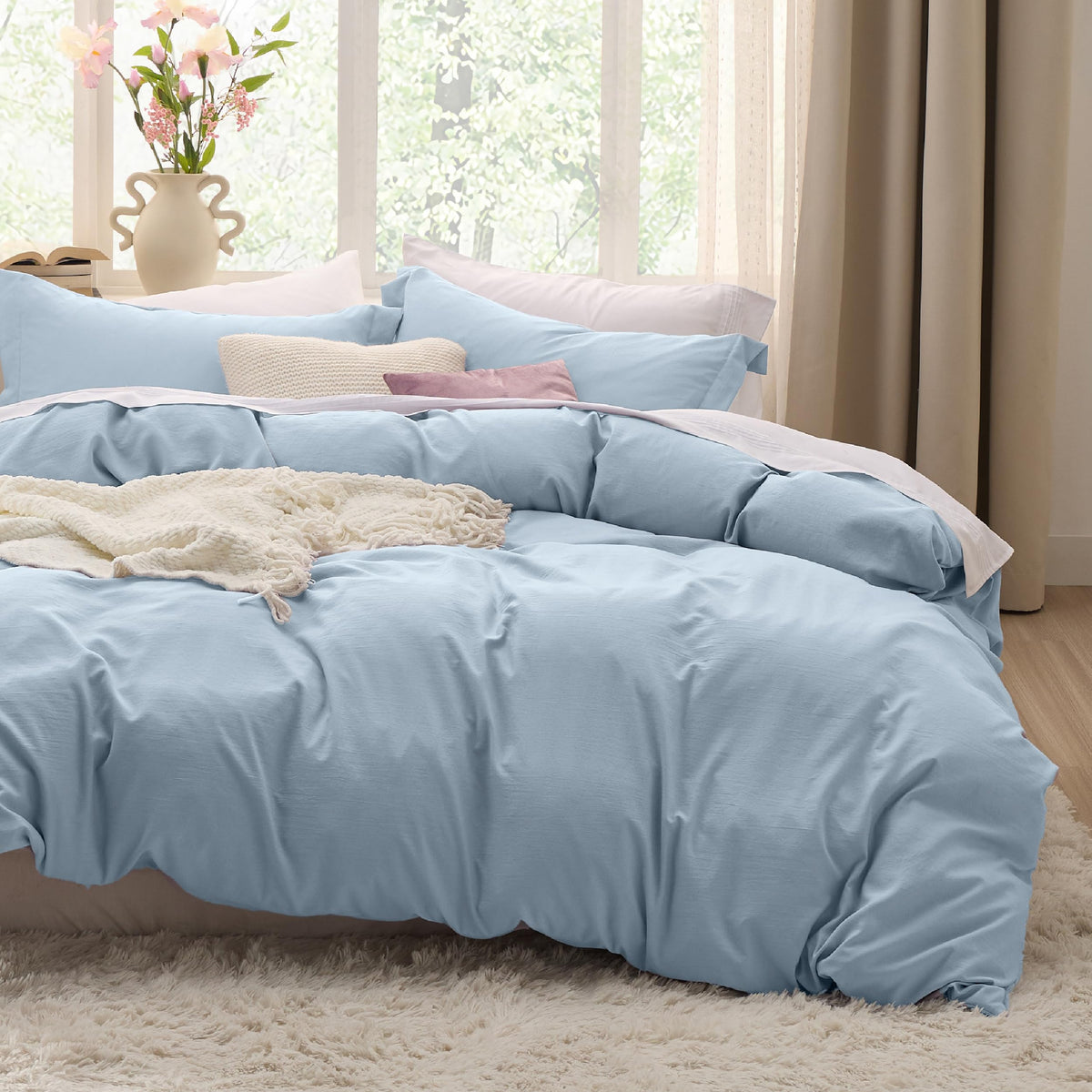 Bedsure light blue duvet cover front view showing clean modern styling and comfort