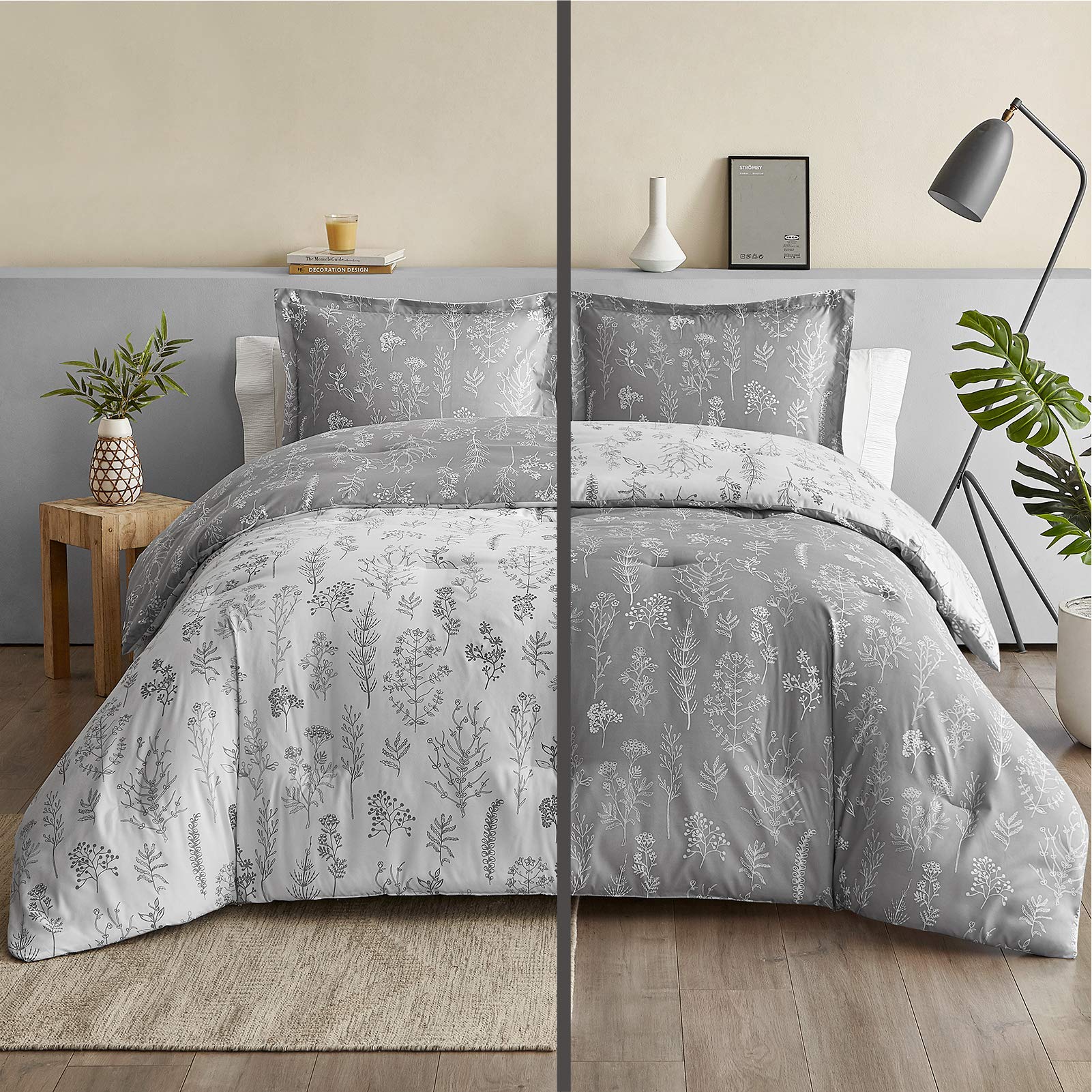 Bedsure reverse side solid light grey detail offering a calm coordinated look