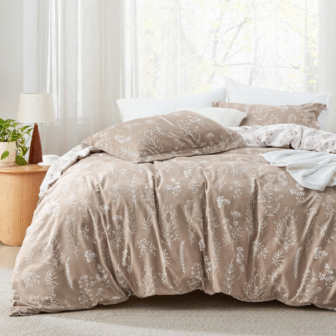Bedsure front view of comforter set showing floral pattern and inviting look