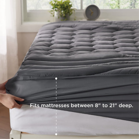 Bedsure microfiber cover closeup highlighting soft, quiet fabric benefit