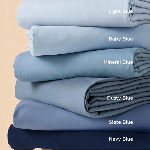 Bedsure styled bedroom scene showing mineral blue set creating cozy aesthetic