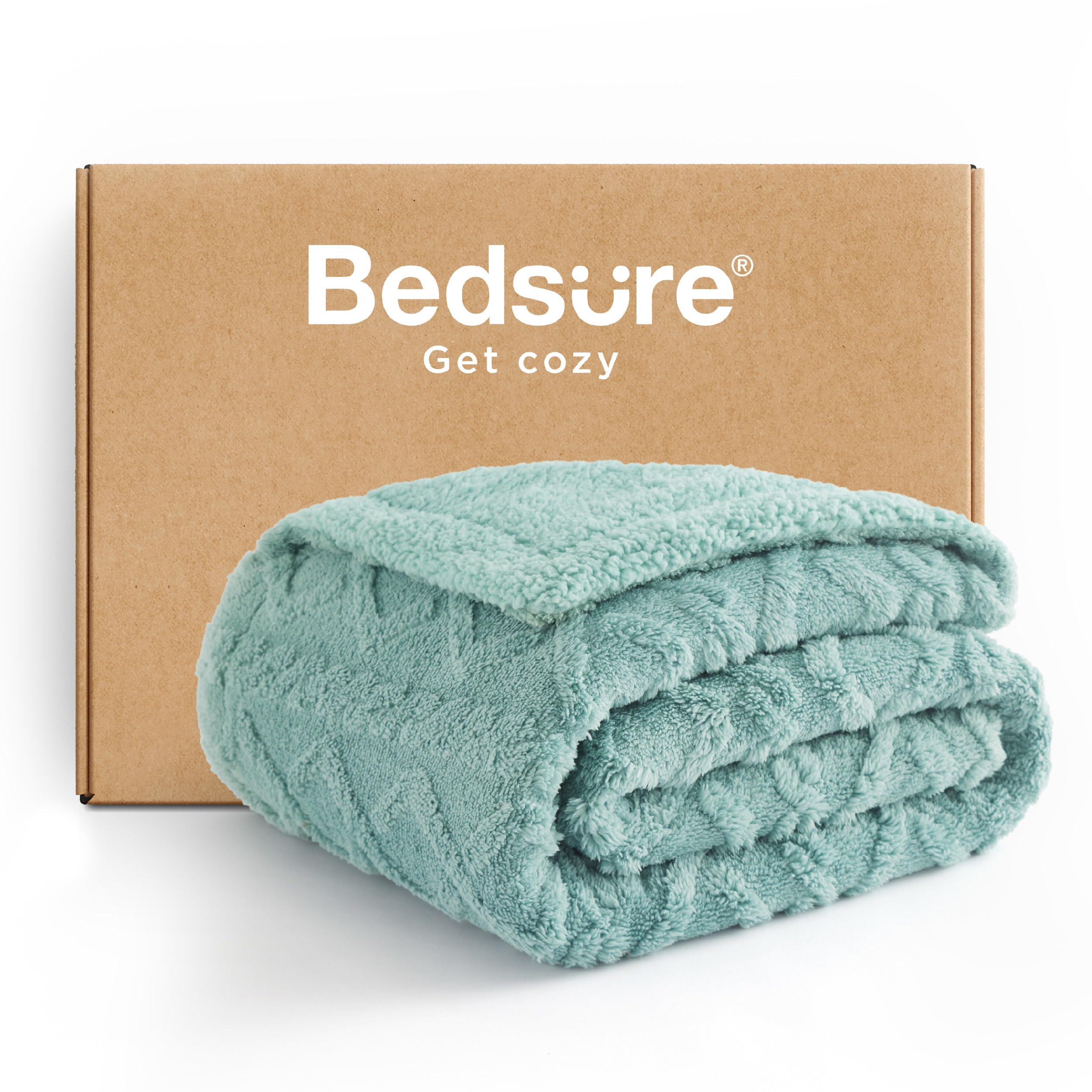 Bedsure mint blanket front view showing plush surface and inviting warmth