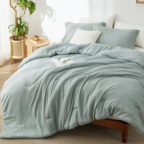 Bedsure mint green front packaging showing full king set benefits