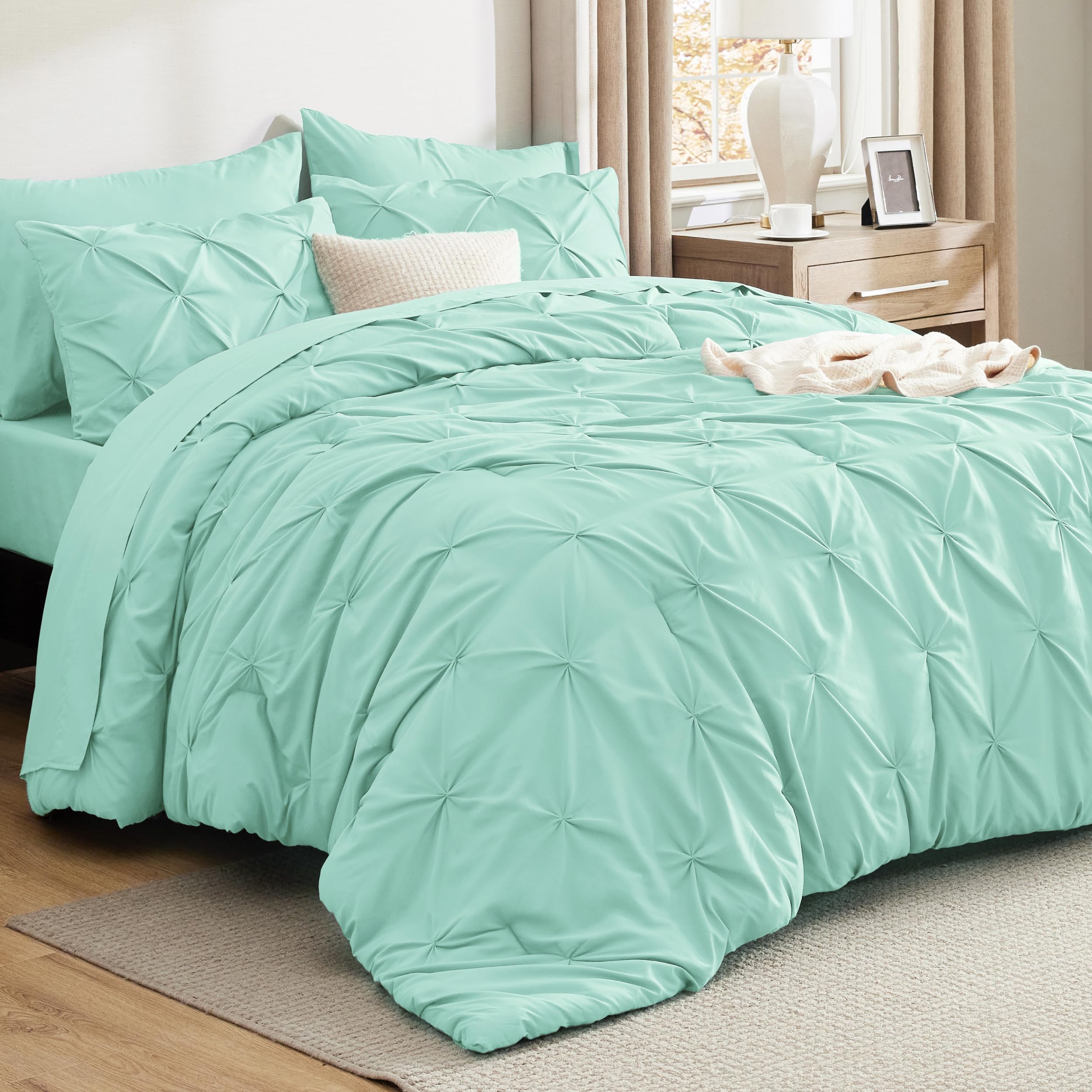 Bedsure front view of mint green comforter set shows coordinated style and immediate upgrade