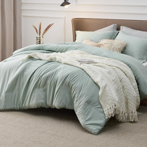 Bedsure mint green close-up texture displaying soft brushed feel