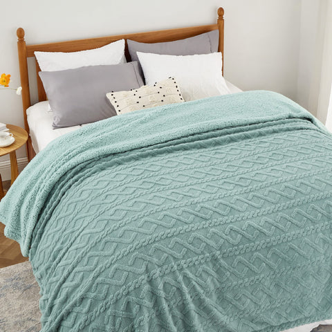 Bedsure front view of mint queen blanket shows cozy styling and soft finish