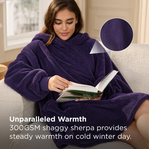 Bedsure model wearing hoodie while lounging, demonstrating mobility