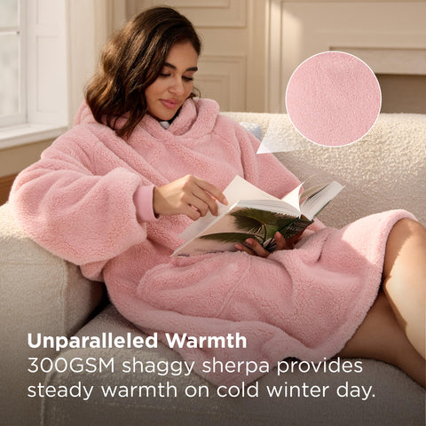 Bedsure model wearing hoodie lounging on couch shows relaxed mobility