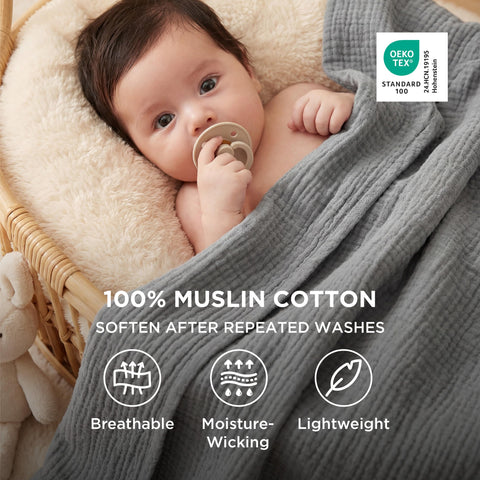 Bedsure close-up of four-layer muslin weave highlighting breathable texture and comfort