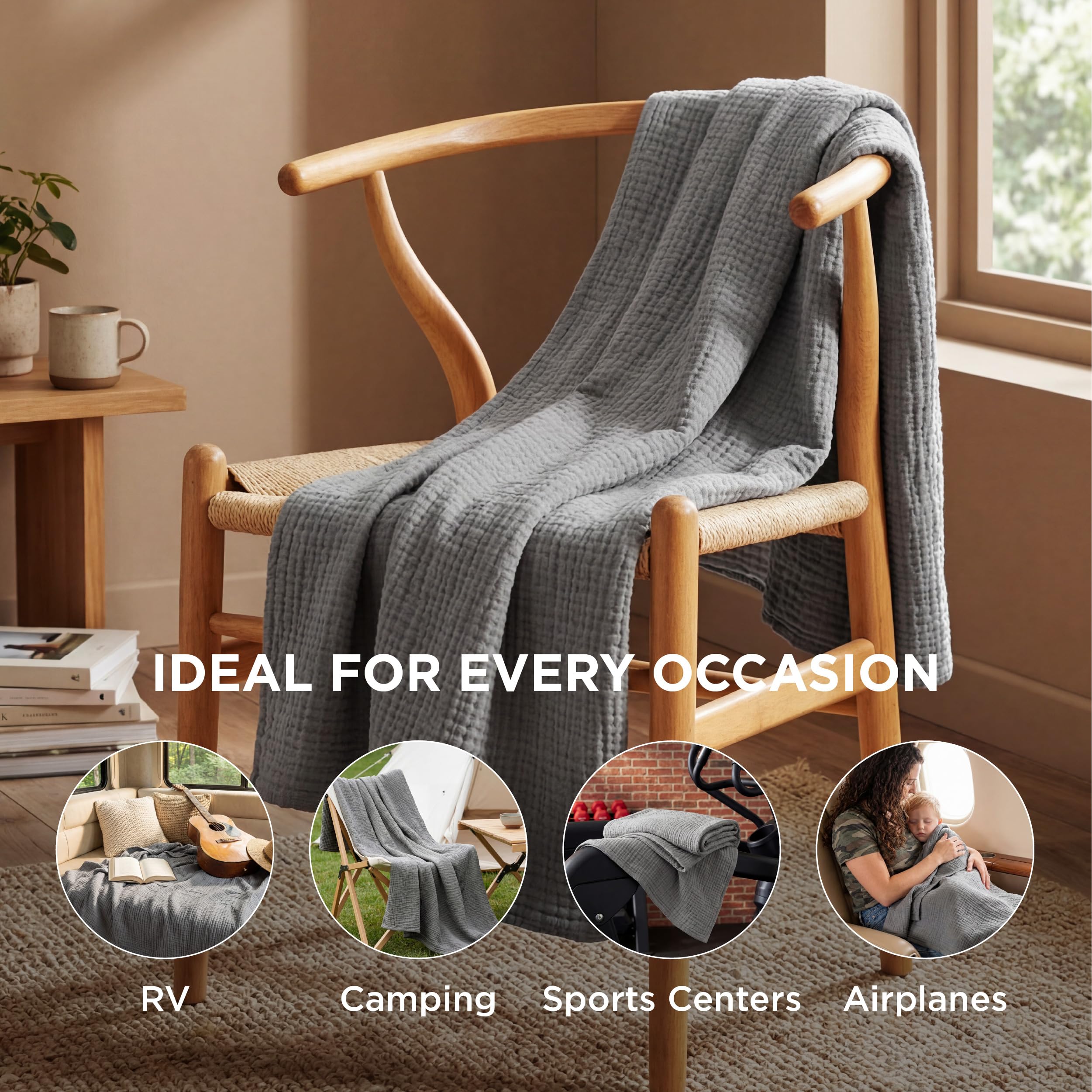 Bedsure muslin throw draped on sofa demonstrating stylish living room comfort
