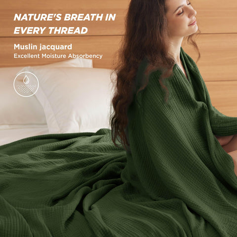 Bedsure cotton muslin close-up highlights breathable four-layer weave
