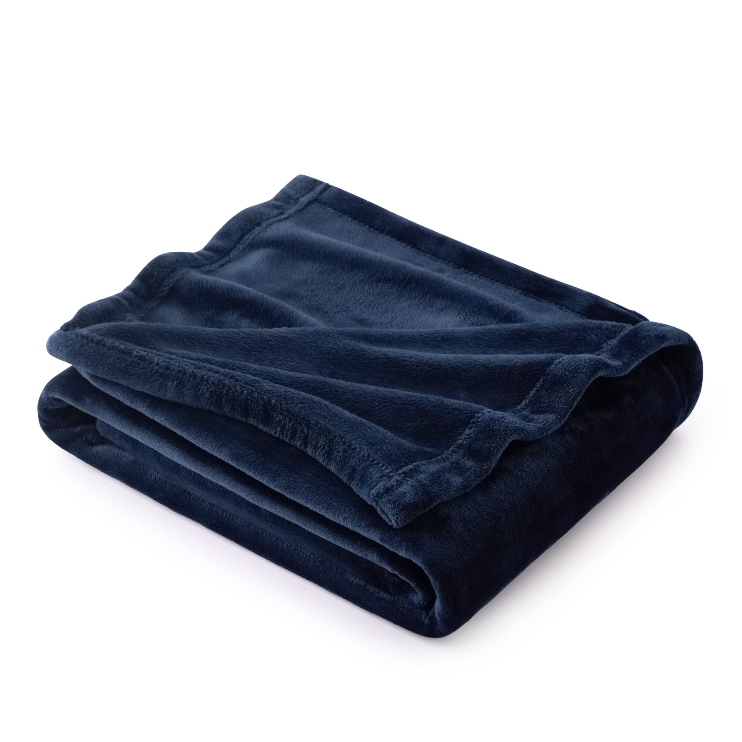 Bedsure navy blanket front view showing full coverage and color