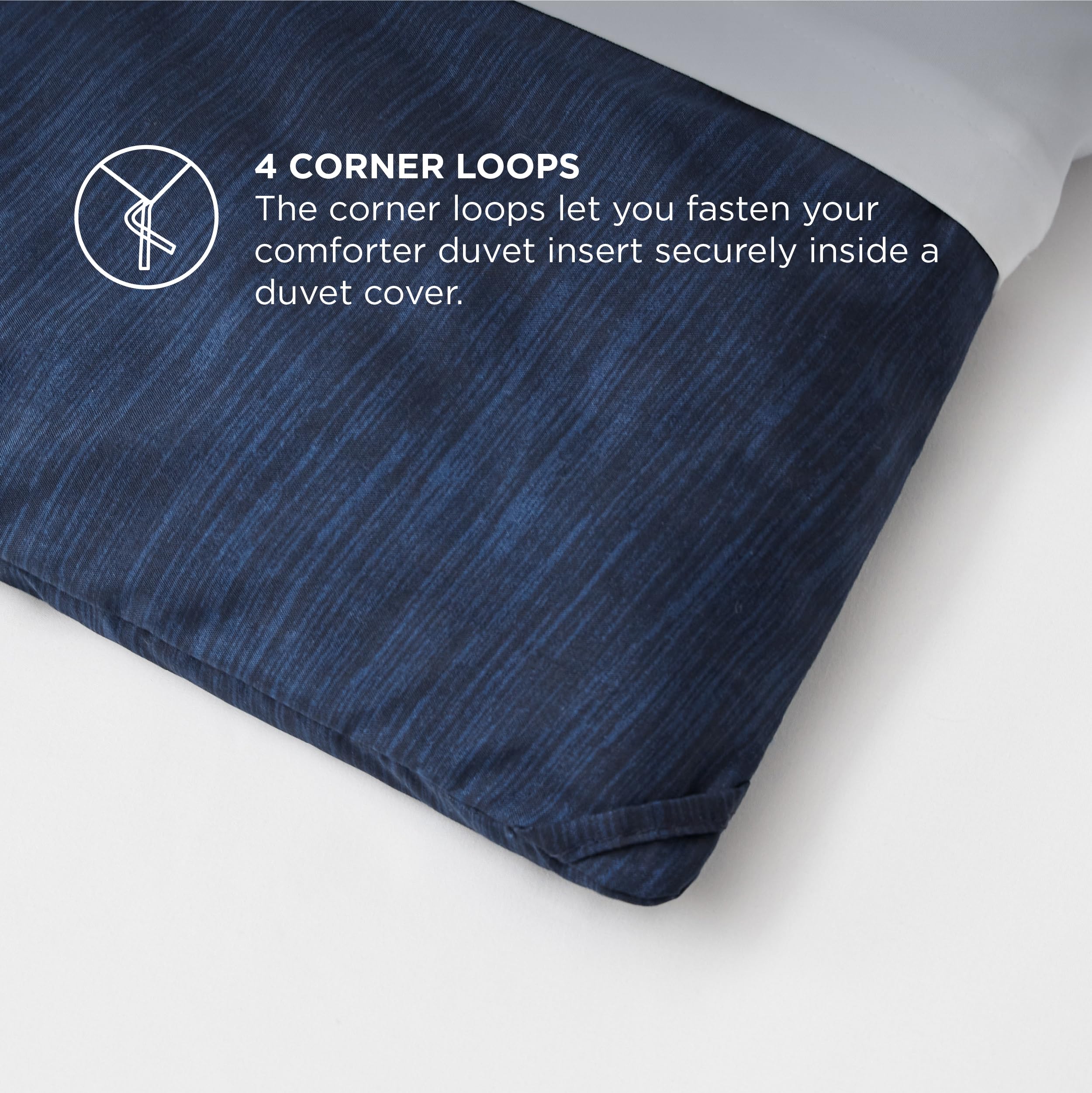 Bedsure navy corner loop closeup showing duvet attachment convenience