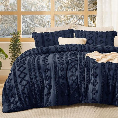 Bedsure navy front view showing complete boho comforter set and visual appeal