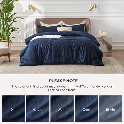 Bedsure navy comforter folded in packaging showing ready-to-gift convenience