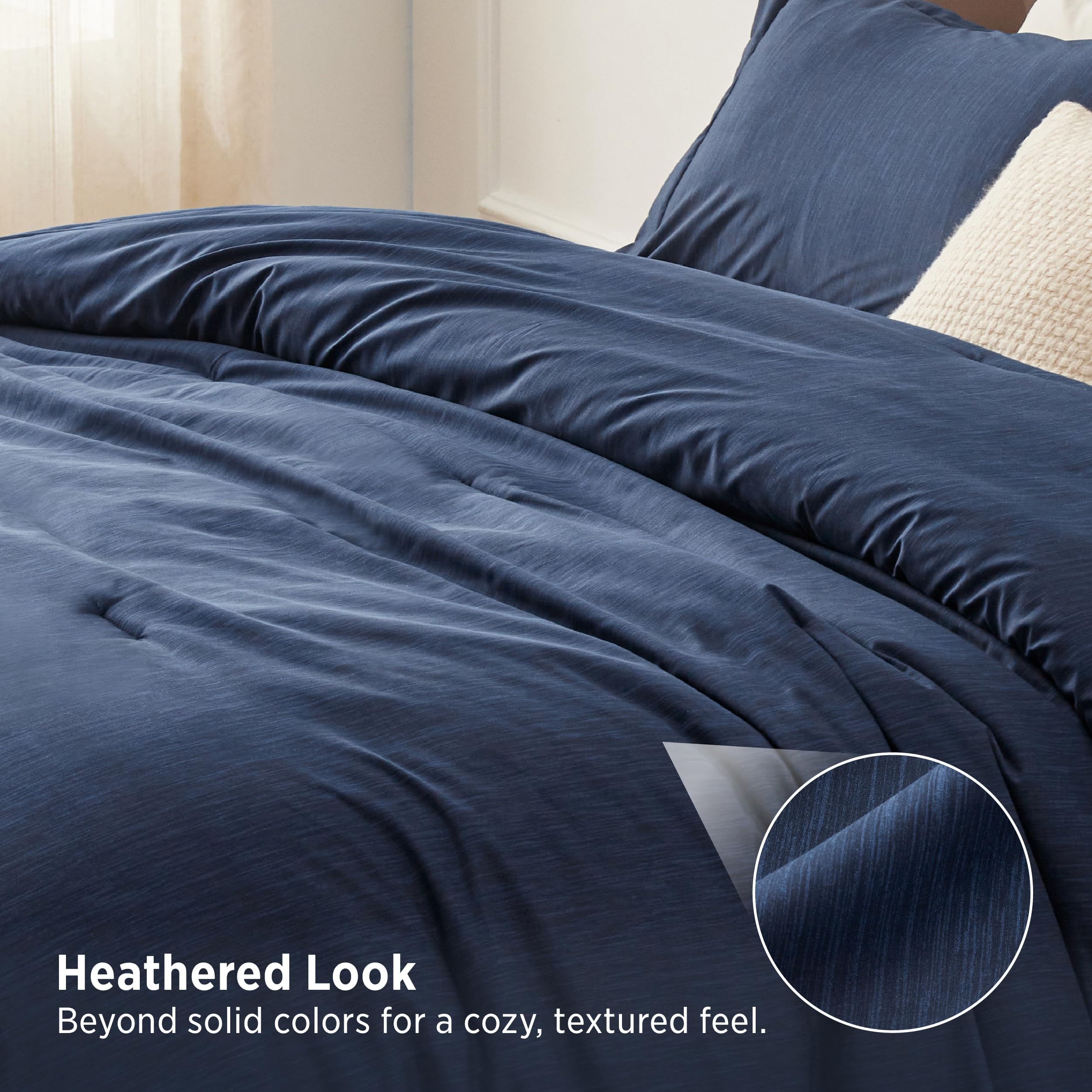 Bedsure navy matching pillow sham detail showing coordinated styling benefit