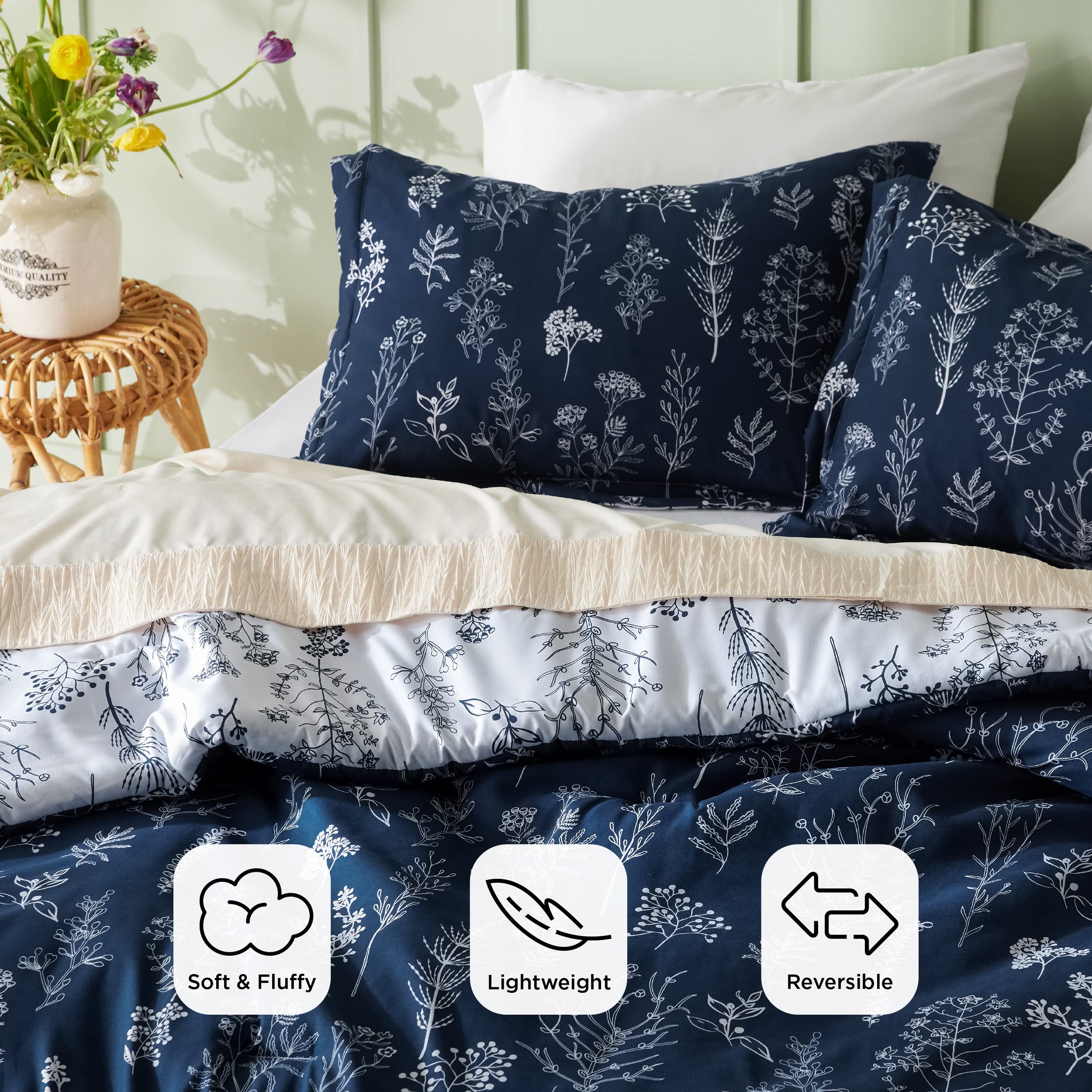 Bedsure reverse side showing contrasting colorway to change bedroom mood quickly