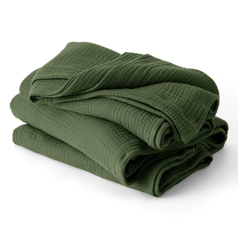Bedsure olive green blanket folded shows soft texture and easy storage