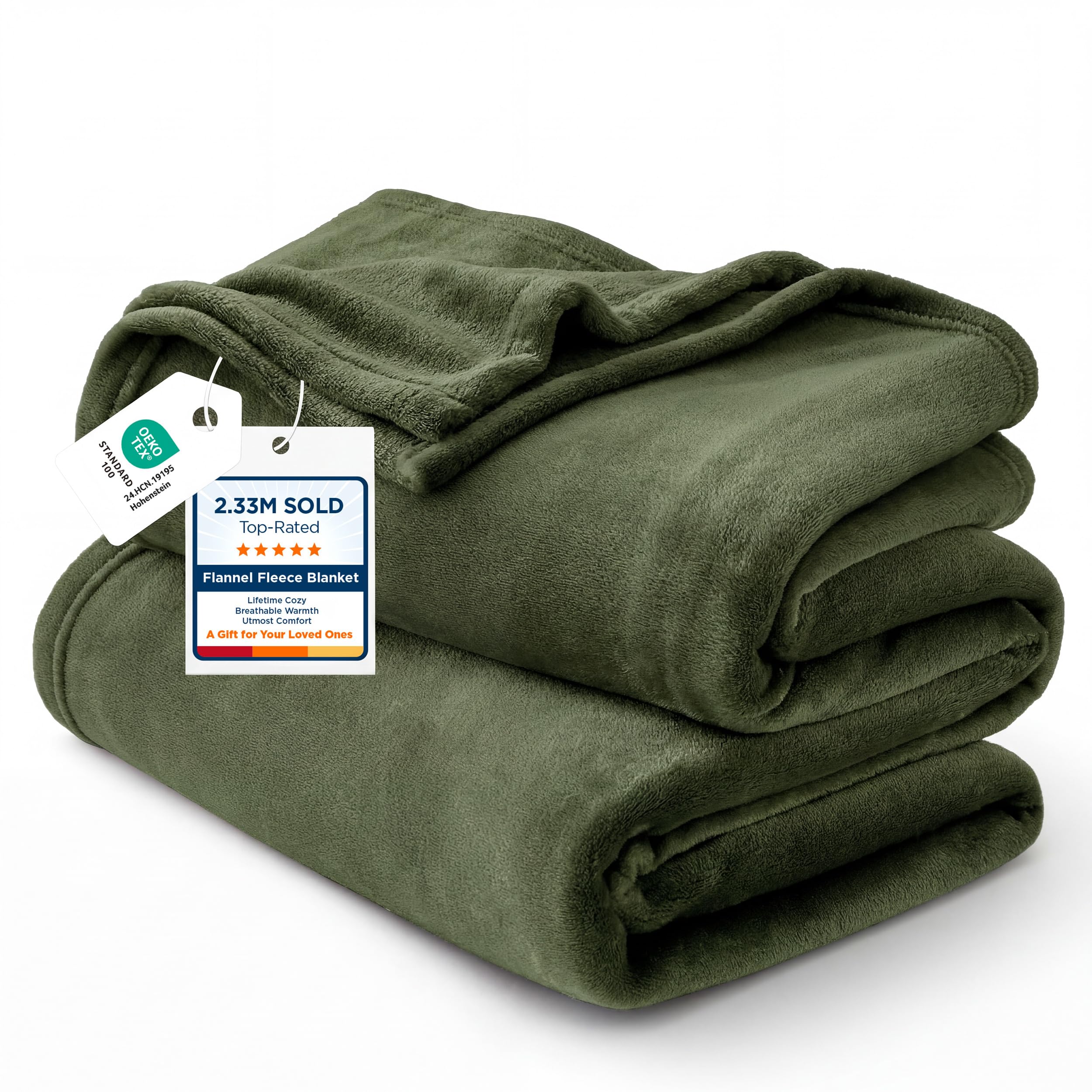 Bedsure front view of olive green blanket showing full coverage and cozy look