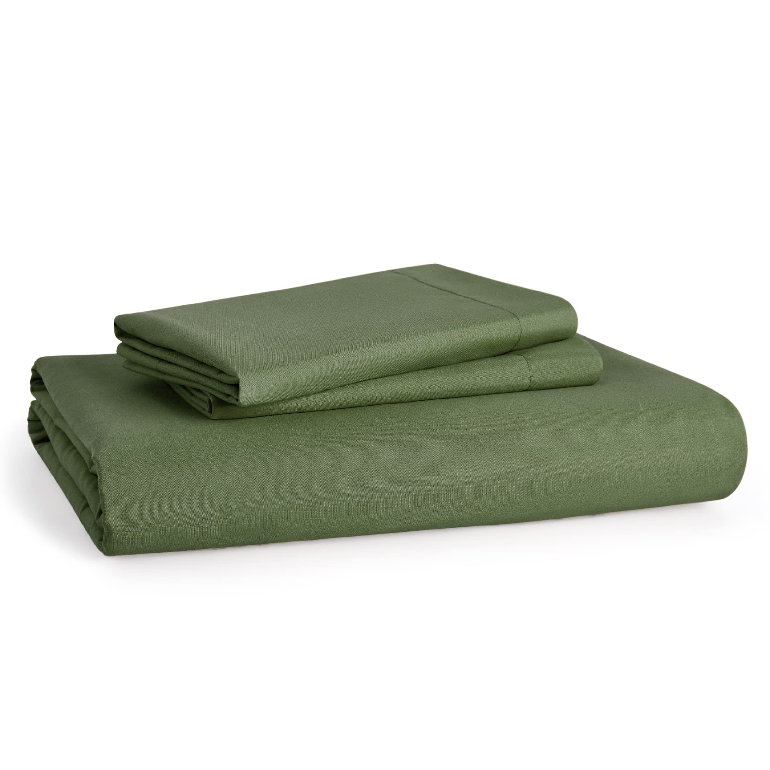 Bedsure styled nightstand scene with olive duvet showcasing inviting sleep space