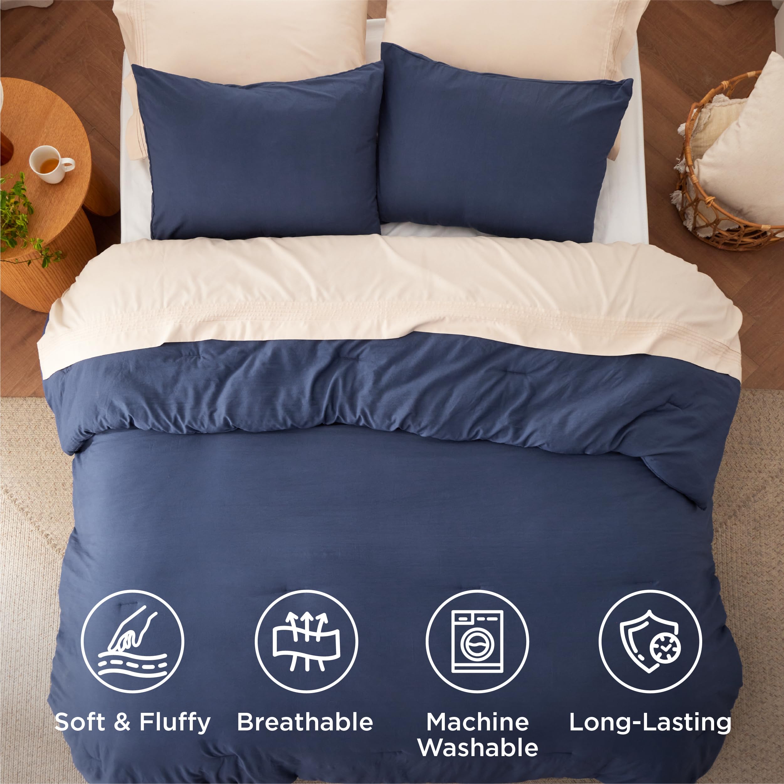 Bedsure comforter on king bed styled with pillows offering a neat drape and modern look