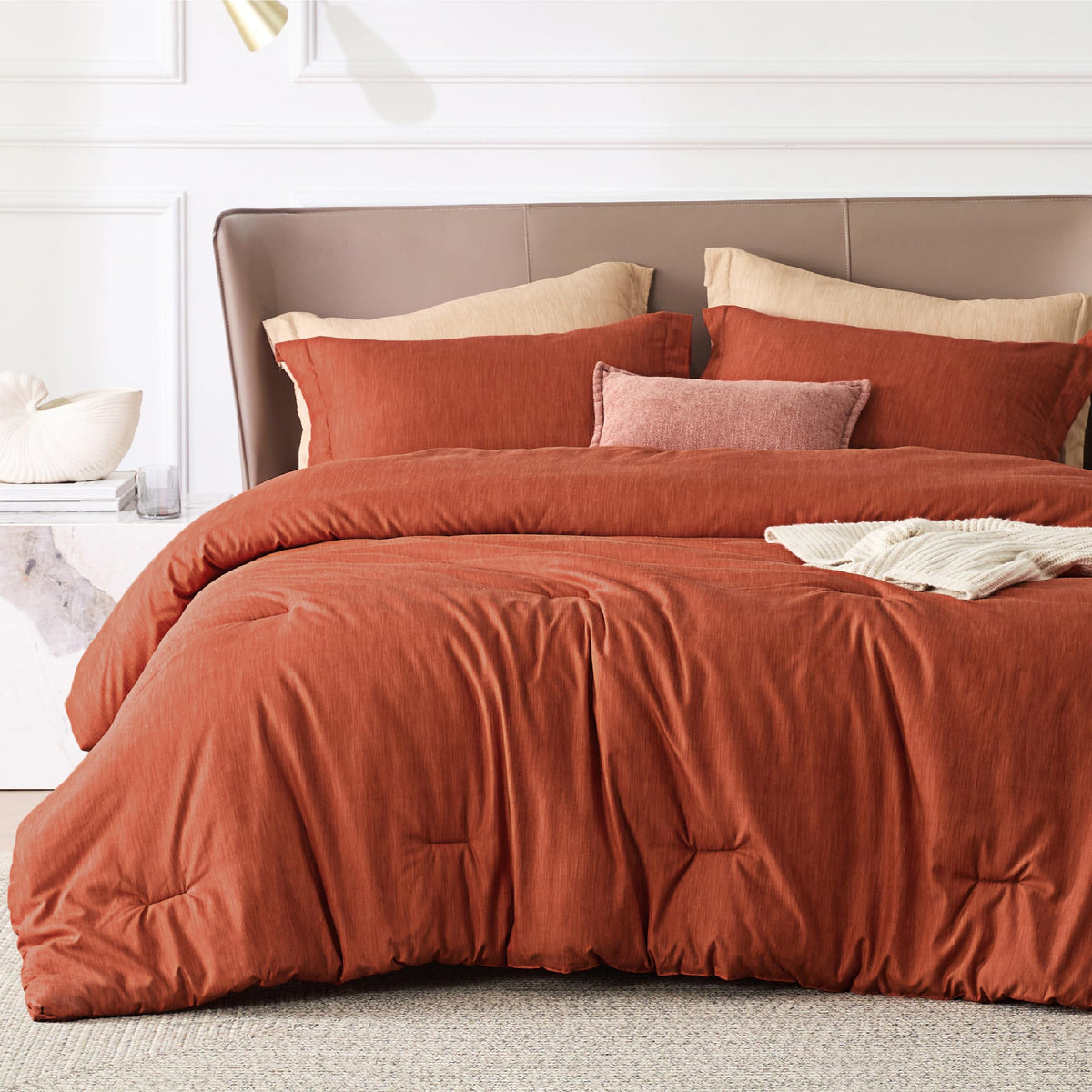 Bedsure orange queen comforter front view showing cozy appearance