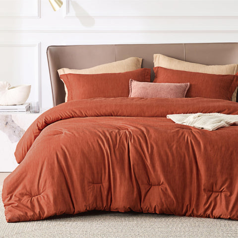 Bedsure orange queen comforter front view showing cozy appearance