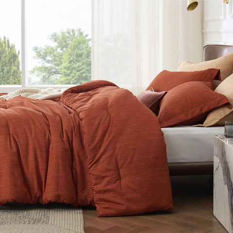 Bedsure orange fabric texture close-up highlighting soft heathered finish