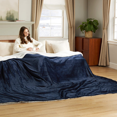 Bedsure oversized blanket draped on Cal King bed demonstrating full coverage