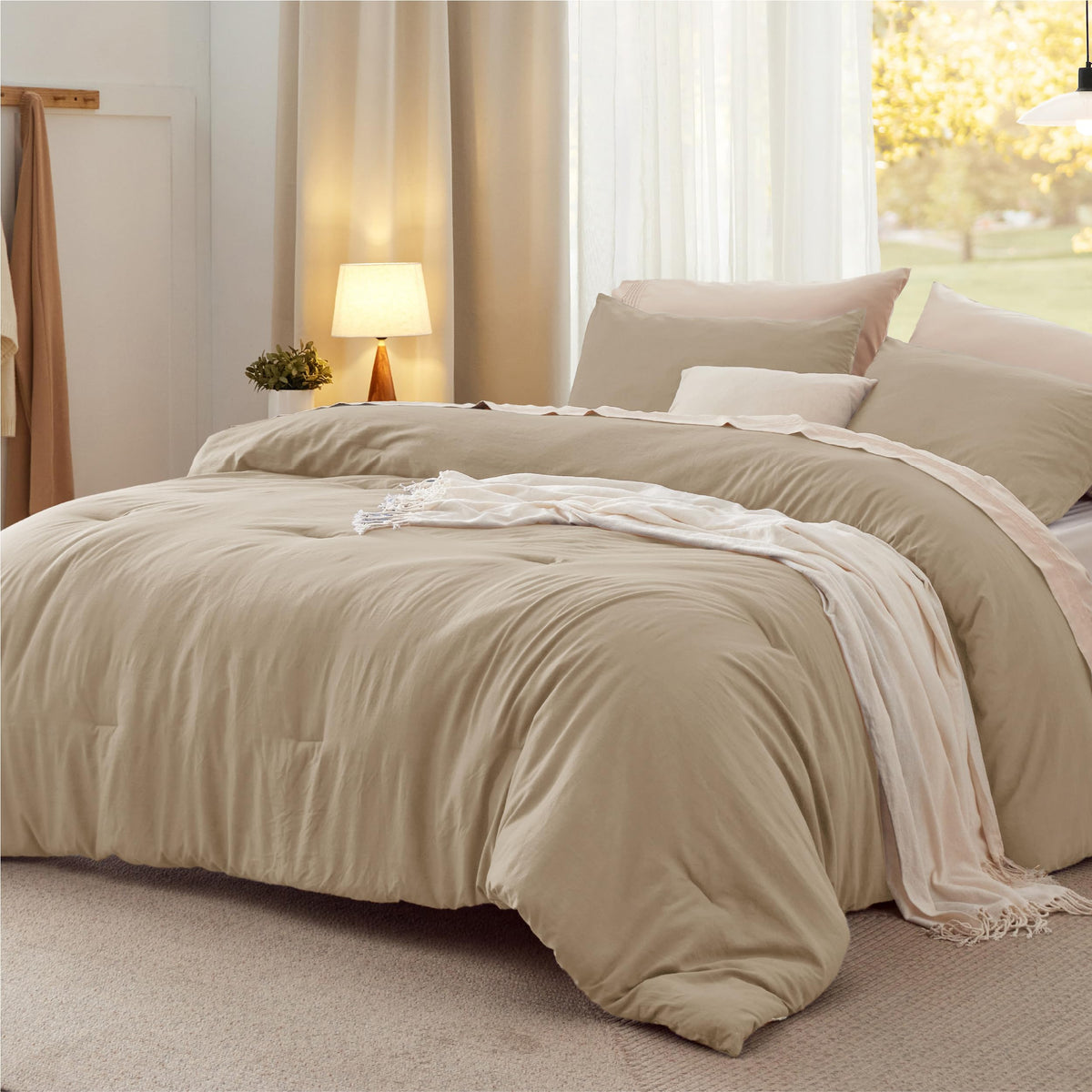 Bedsure oversized king comforter front view showing full bed coverage and elegant finish