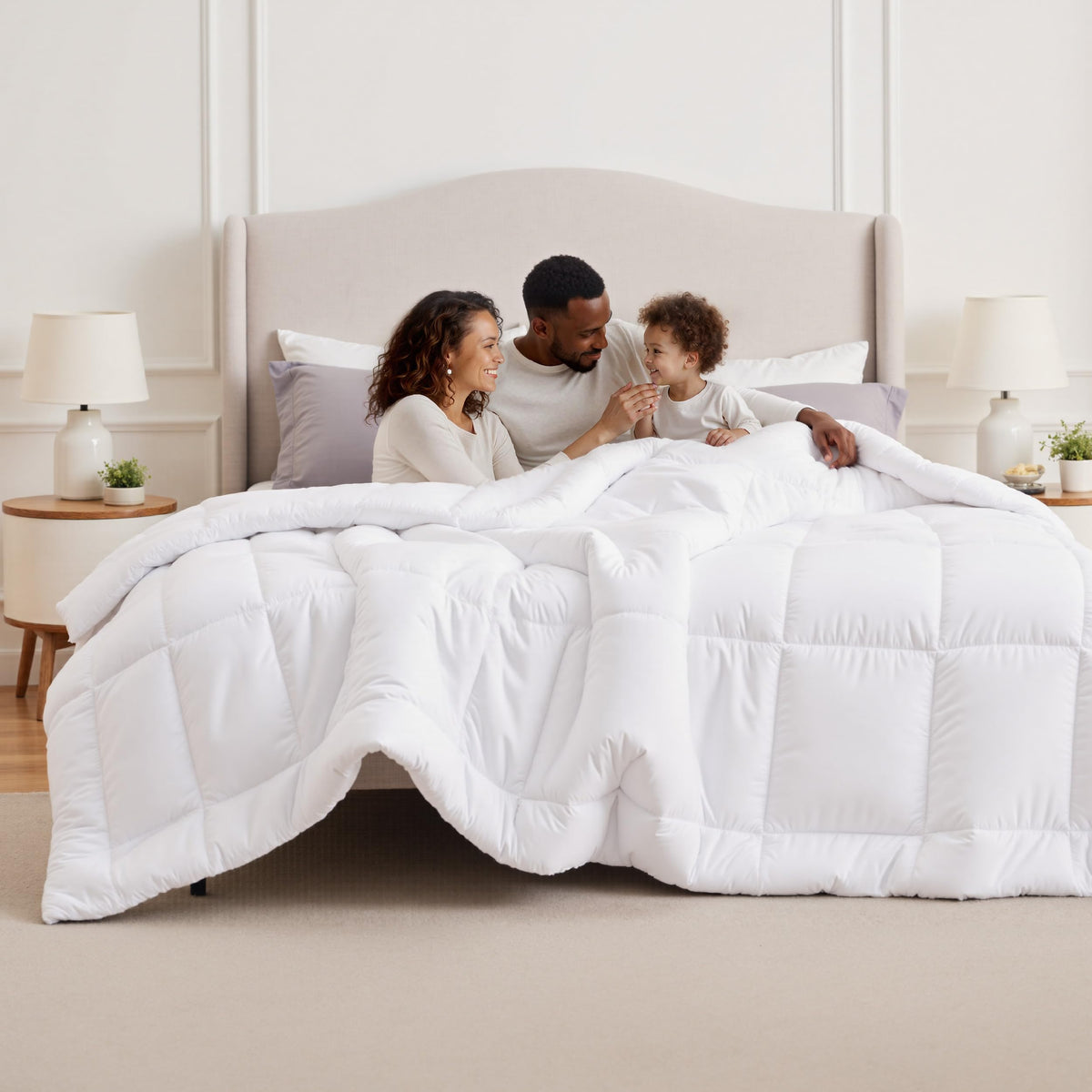 Bedsure oversized king front view showing full coverage and clean white finish
