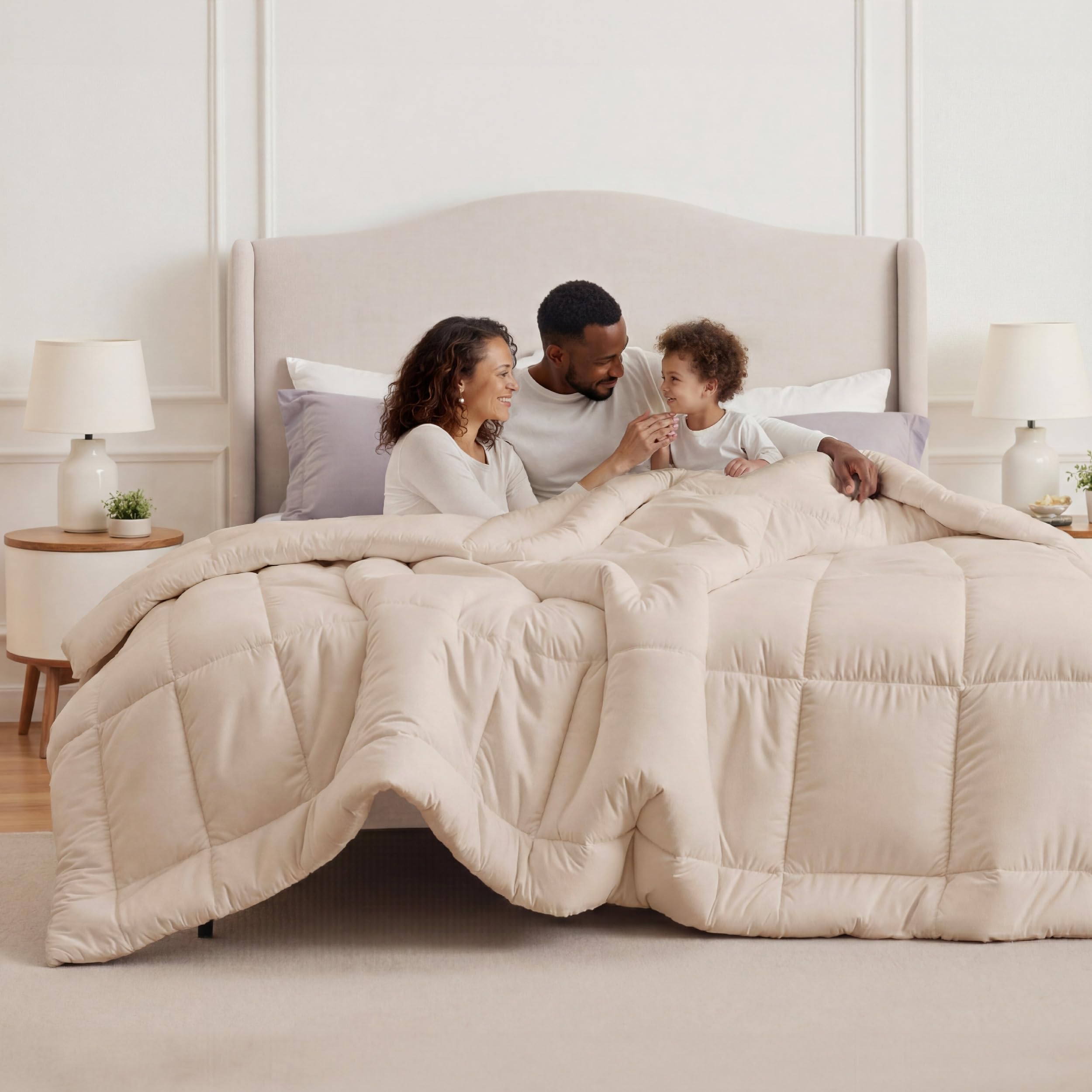 Bedsure oversized king front view showing full bed coverage and cozy drape