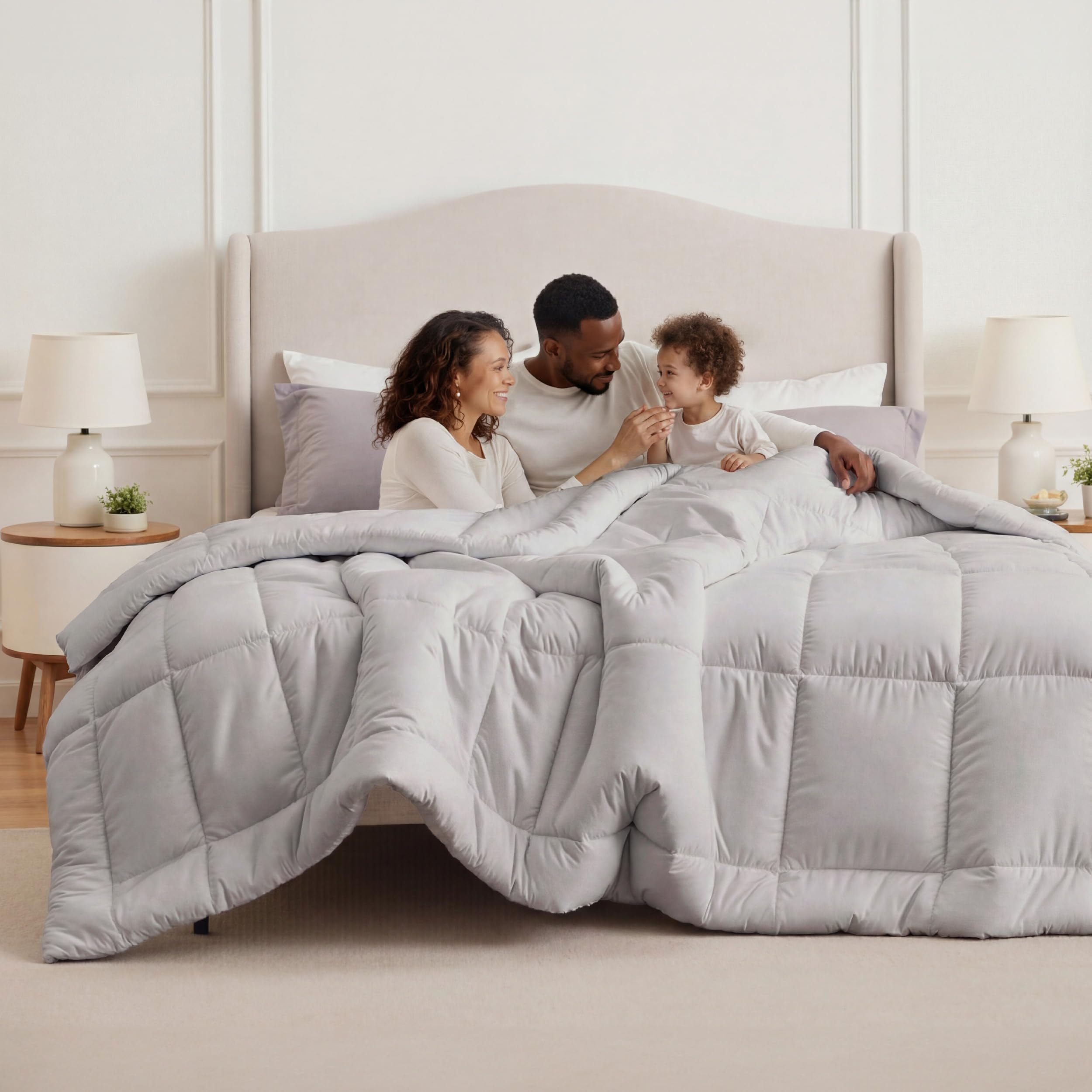Bedsure oversized king front view showing full-bed coverage and neat drape for comfort