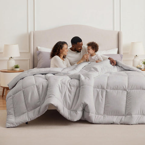 Bedsure oversized king front view showing full-bed coverage and neat drape for comfort